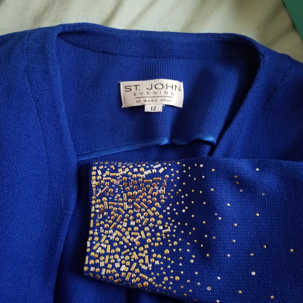 St John Cardigan, Royal Blue, Embellished Sleeves